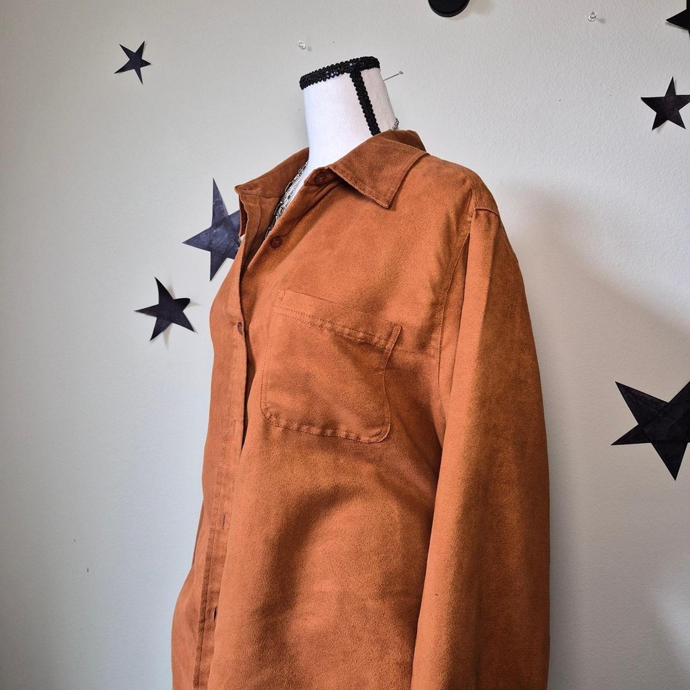 Woman Within Faux Suede Button Down Shirt Women 18/20 L Western Boho Cottagecore - Picture 2 of 7